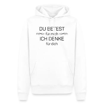 Vous priez pour moi, je pense pour vous - Sweat à capuche Premium bio Homme - blanc - Devant - Nico (187cm)