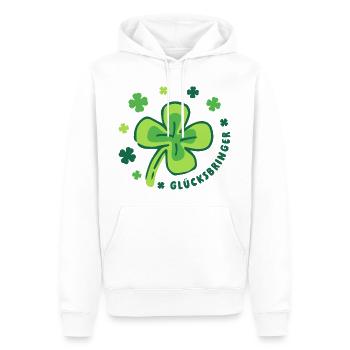 Glücksbringer – Kleeblatt - Mutmacher - Männer Premium Bio Hoodie - Weiß - Vorne - Nico (187cm)