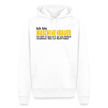 Maschinenbau Geschenkidee fun Ingenieur Maschbau - Männer Premium Bio Hoodie - Weiß - Vorne - Nico (187cm)