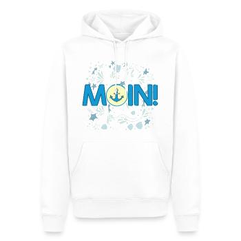 Moin! 🦀 🐟 ⚓️ Moules, poissons, mer & vacances - Sweat à capuche Premium bio Homme - blanc - Devant - Nico (187cm)