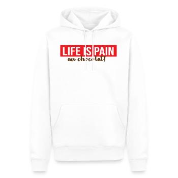 Das Leben ist Schmerz ... au Chocolat! - Männer Premium Bio Hoodie - Weiß - Vorne - Nico (187cm)
