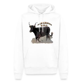 Taureau de Camargue - Sweat à capuche Premium bio Homme - blanc - Devant - Nico (187cm)