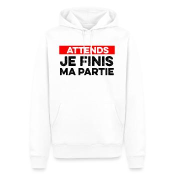 Attends Je Finis Ma Partie Cadeau Humour Geek Game - Sweat à capuche Premium bio Homme - blanc - Devant - Nico (187cm)