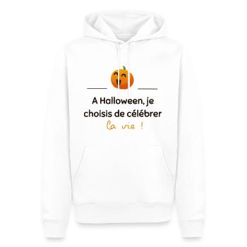 A Halloween, je célèbre la vie ! | Idée cadeau - Sweat à capuche Premium bio Homme - blanc - Devant - Nico (187cm)