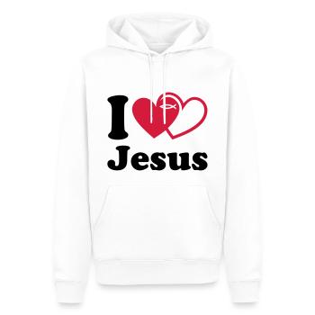 I love Jesus Christus * Jesus-Fisch - Männer Premium Bio Hoodie - Weiß - Vorne - Nico (187cm)