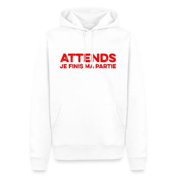 Attends Je Finis Ma Partie Cadeau Humour Geek Game - Sweat à capuche Premium bio Homme - blanc - Devant - Nico (187cm)