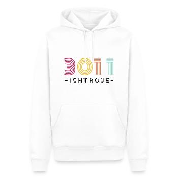 30-jähriges Jubiläum der Drei - Männer Premium Bio Hoodie - Weiß - Vorne - Nico (187cm)