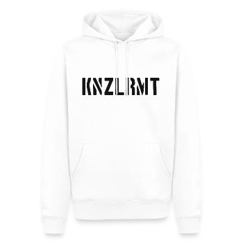 KNZLRMT – Künstlerkollektive Berlin, Stencil Bk - Männer Premium Bio Hoodie - Weiß - Vorne - Nico (187cm)
