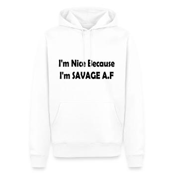 I'm Nice Because I'm Savage Af - Sweat à capuche Premium bio Homme - blanc - Devant - Nico (187cm)