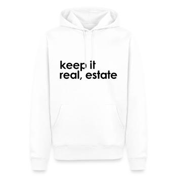 Keep it Real, Estate | Motto für Immobilien - Männer Premium Bio Hoodie - Weiß - Vorne - Nico (187cm)