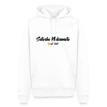 Satoshi Nakamoto est. 2009 Blockchain Bitcoin - Sweat à capuche Premium bio Homme - blanc - Devant - Nico (187cm)
