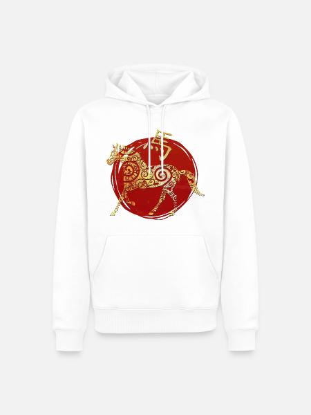 Pferd Chinesisches Tierkreiszeichen Horoskop - Männer Premium Bio Hoodie - Weiß