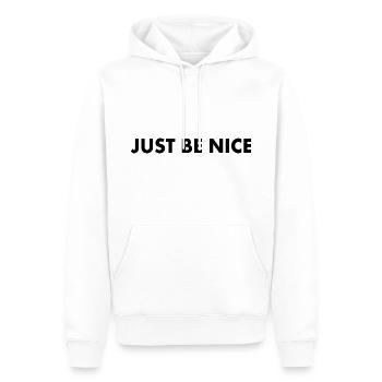 Just be nice - Männer Premium Bio Hoodie - Weiß - Vorne - Nico (187cm)
