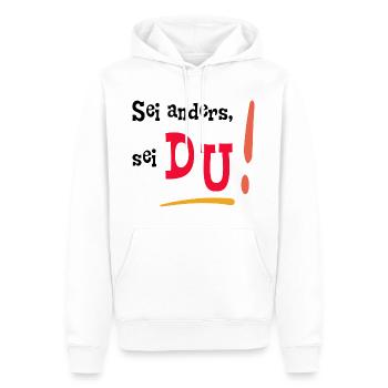 Sei anders, sei DU! - Mut machen - Selbstvertrauen - Männer Premium Bio Hoodie - Weiß - Vorne - Nico (187cm)