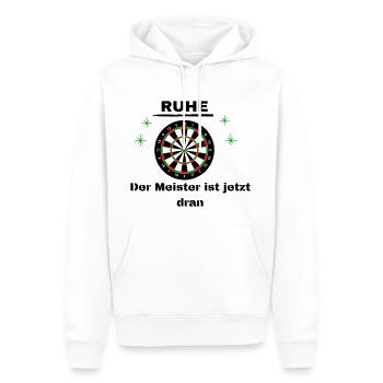 Ruhe Der Meister Ist Jetzt Dran, Dart T-Shirt - Männer Premium Bio Hoodie - Weiß - Vorne - Nico (187cm)