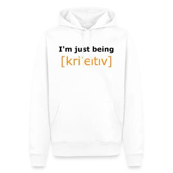 Im just creative - in orange - Männer Premium Bio Hoodie - Weiß - Vorne - Nico (187cm)