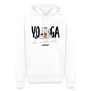 Humour Yoga Je Zeste Zen après les Bêtises du Chat - Sweat à capuche Premium bio Homme - blanc - Devant - Nico (187cm)