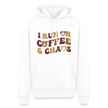 I Run On Coffee & Chaos - Drôle de dicton de café - Sweat à capuche Premium bio Homme - blanc - Devant - Nico (187cm)