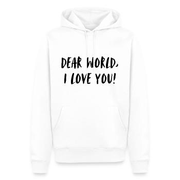 Dear world, I love you. Liebe Welt, ich liebe dich - Männer Premium Bio Hoodie - Weiß - Vorne - Nico (187cm)