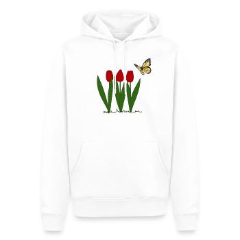 Tulpen und Schmetterling, Frühling - Männer Premium Bio Hoodie - Weiß - Vorne - Nico (187cm)