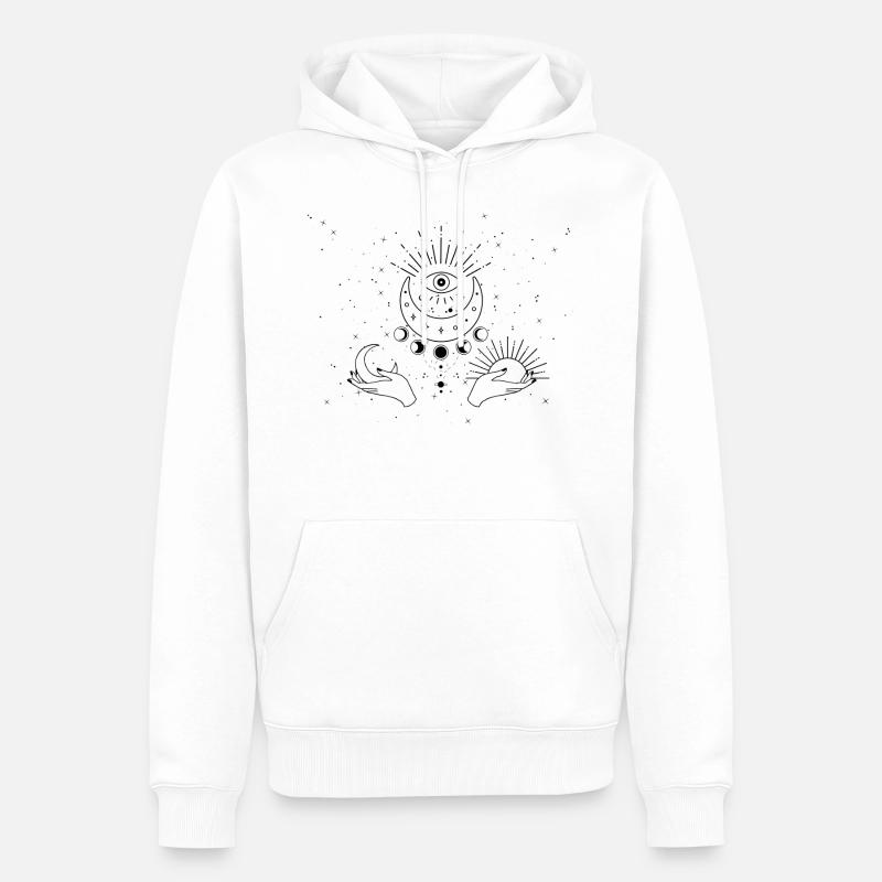 Ésotérisme, oeil, étoiles de lune soleil, main, ciel - Sweat à capuche Premium bio Homme - blanc