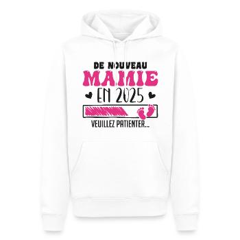 Grossesse Grand Mère Encore Mamie 2025 - Sweat à capuche Premium bio Homme - blanc - Devant - Nico (187cm)