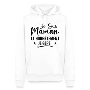 Maman et franchement je gère - fête des mères - Sweat à capuche Premium bio Homme - blanc - Devant - Nico (187cm)