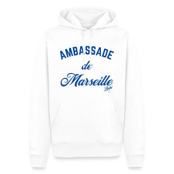 Ambassade de Marseille - Sweat à capuche Premium bio Homme - blanc - Devant - Nico (187cm)