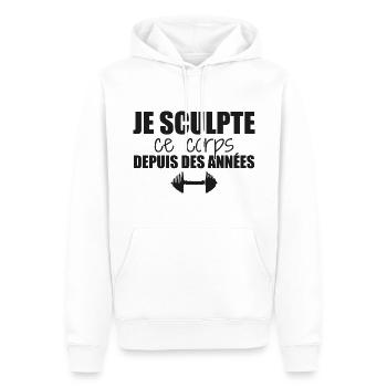 Ich forme diesen Körper, Bodybuilding, Muskeln, Humor - Männer Premium Bio Hoodie - Weiß - Vorne - Nico (187cm)