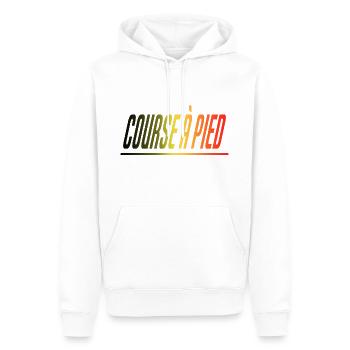 COURSE PIED COUREUR COUREUSE CADEAU SPORT BELGIQUE - Sweat à capuche Premium bio Homme - blanc - Devant - Nico (187cm)