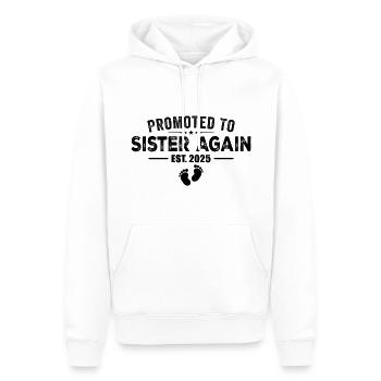 Promoted To Sister Again 2025 - Men’s Premium Organic Hoodie - white - Front - Nico (187cm)