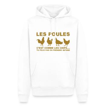 les poules c'est comme les chips - Sweat à capuche Premium bio Homme - blanc - Devant - Nico (187cm)