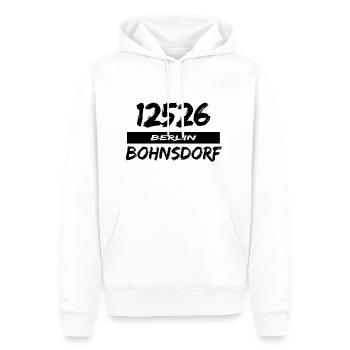 12526 Berlin Bohnsdorf - Männer Premium Bio Hoodie - Weiß - Vorne - Nico (187cm)