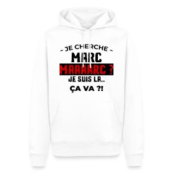 Je Cherche Marc MAAARC !? Je Suis La...ça va?! - Sweat à capuche Premium bio Homme - blanc - Devant - Nico (187cm)