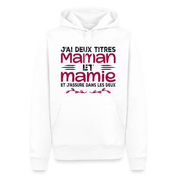 J’ai Deux Titres Maman Et Mamie | Fête des Mères - Sweat à capuche Premium bio Homme - blanc - Devant - Nico (187cm)