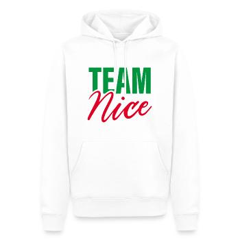 L’équipe Nice - Sweat à capuche Premium bio Homme - blanc - Devant - Nico (187cm)