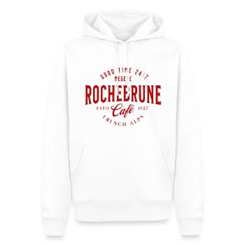 Rochebrune cafe Megève French Alps - Sweat à capuche Premium bio Homme - blanc - Devant - Nico (187cm)