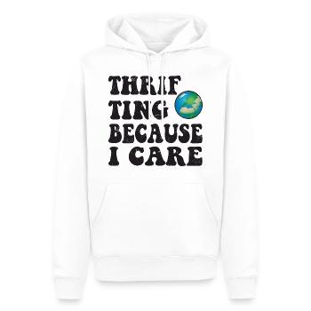 Thrifting. Because I care. - Männer Premium Bio Hoodie - Weiß - Vorne - Nico (187cm)