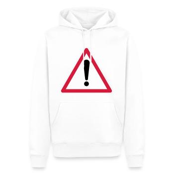 Warning! - Men’s Premium Organic Hoodie - white - Front - Nico (187cm)