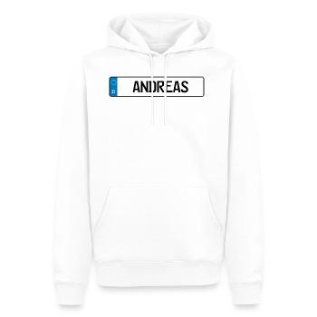 Andreas Namensschild Geschenk - Männer Premium Bio Hoodie - Weiß - Vorne - Nico (187cm)