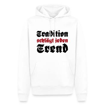 Tradition schlägt jeden Trend - Männer Premium Bio Hoodie - Weiß - Vorne - Nico (187cm)