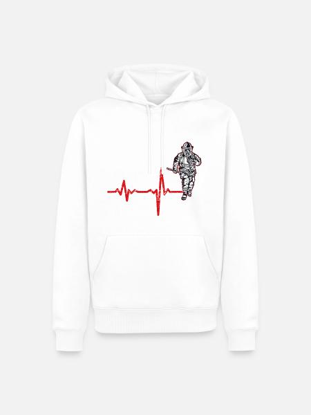Shirt Geschenk Heartbeat Feuerwehr - Männer Premium Bio Hoodie - Weiß