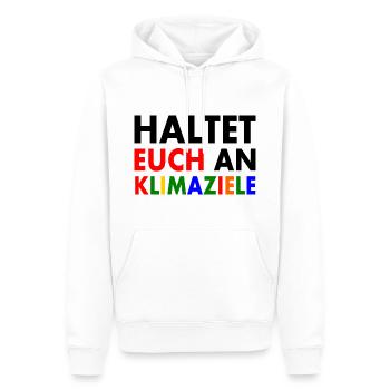 haltet euch an klimaziele - Männer Premium Bio Hoodie - Weiß - Vorne - Nico (187cm)