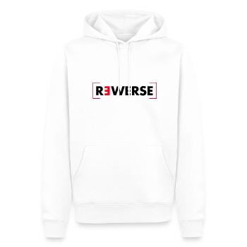 Reverse - Schriftzug - Männer Premium Bio Hoodie - Weiß - Vorne - Nico (187cm)