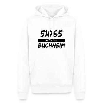 51065 Köln Buchheim - Männer Premium Bio Hoodie - Weiß - Vorne - Nico (187cm)