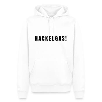 Hackengas! Jetzt aber flott! - Männer Premium Bio Hoodie - Weiß - Vorne - Nico (187cm)
