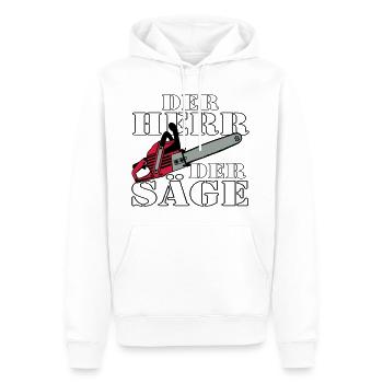 Motorsäge , der Herr der Säge Motorsäge (25) - Männer Premium Bio Hoodie - Weiß - Vorne - Nico (187cm)