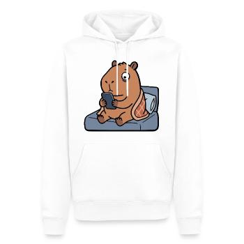 Müde, süße Capybara spielt vor dem Schlafengehen am Handy - Männer Premium Bio Hoodie - Weiß - Vorne - Nico (187cm)