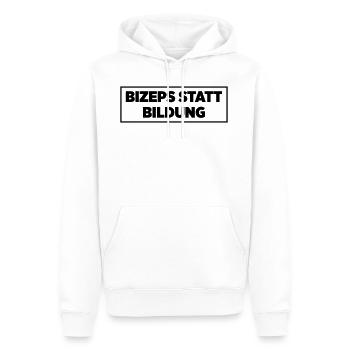 Les biceps au lieu de l’éducation - Sweat à capuche Premium bio Homme - blanc - Devant - Nico (187cm)