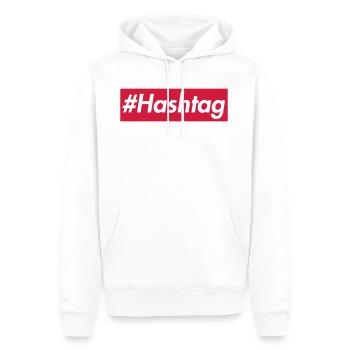 #Hashtag -Sup reme design, police blanche, boîte rouge - Sweat à capuche Premium bio Homme - blanc - Devant - Nico (187cm)